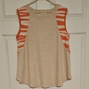 Sleeveless Waffle Knit Beige and Orange Women's Top Muscle Tank